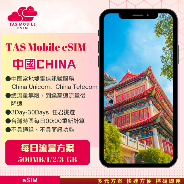 【中國eSIM】China Unicom/China Telecom雙電信「每日高速」4G上網方案 總量無限